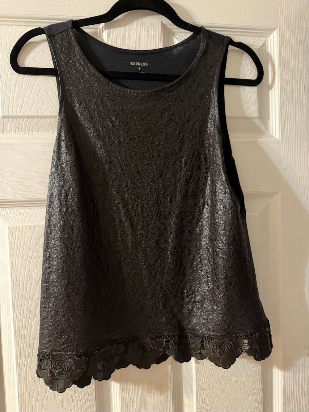 Express Black Faux-Leather Textured Tank Top